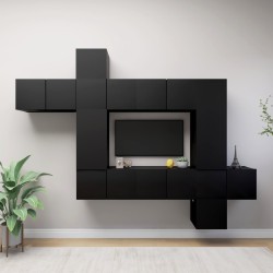 vidaXL Set de muebles de salón TV 10 piezas madera ingeniería negro