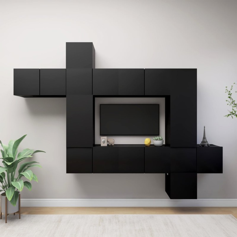 vidaXL Set de muebles de salón TV 10 piezas madera ingeniería negro vidaXL Set de muebles de salón TV 10 piezas madera ingeniería negro