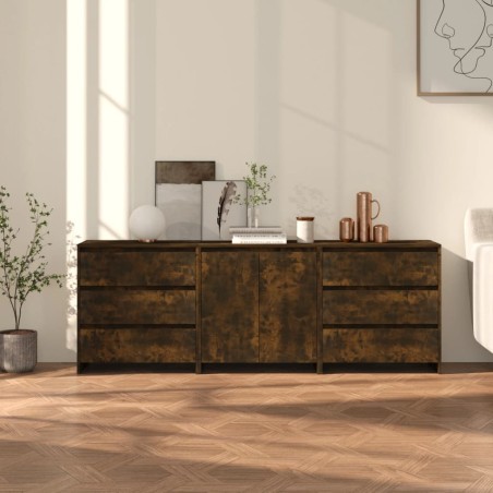 vidaXL Aparador de 3 piezas madera manufacturada color roble ahumado