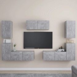 vidaXL Set muebles de salón TV 7 pzas madera ingeniería gris hormigón