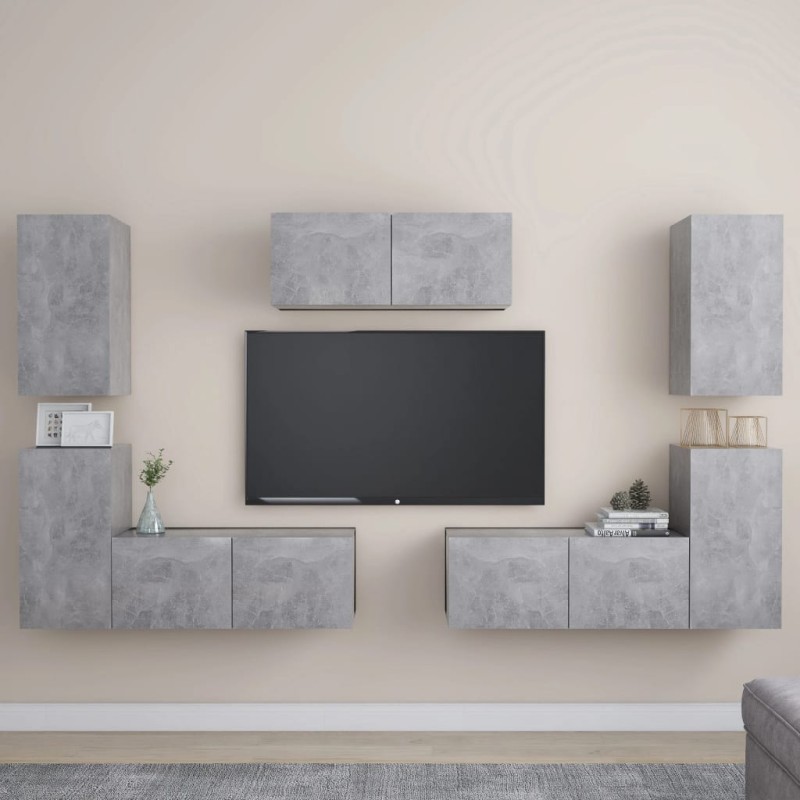 vidaXL Set muebles de salón TV 7 pzas madera ingeniería gris hormigón