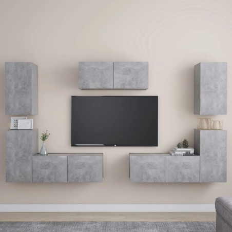 vidaXL Set muebles de salón TV 7 pzas madera ingeniería gris hormigón
