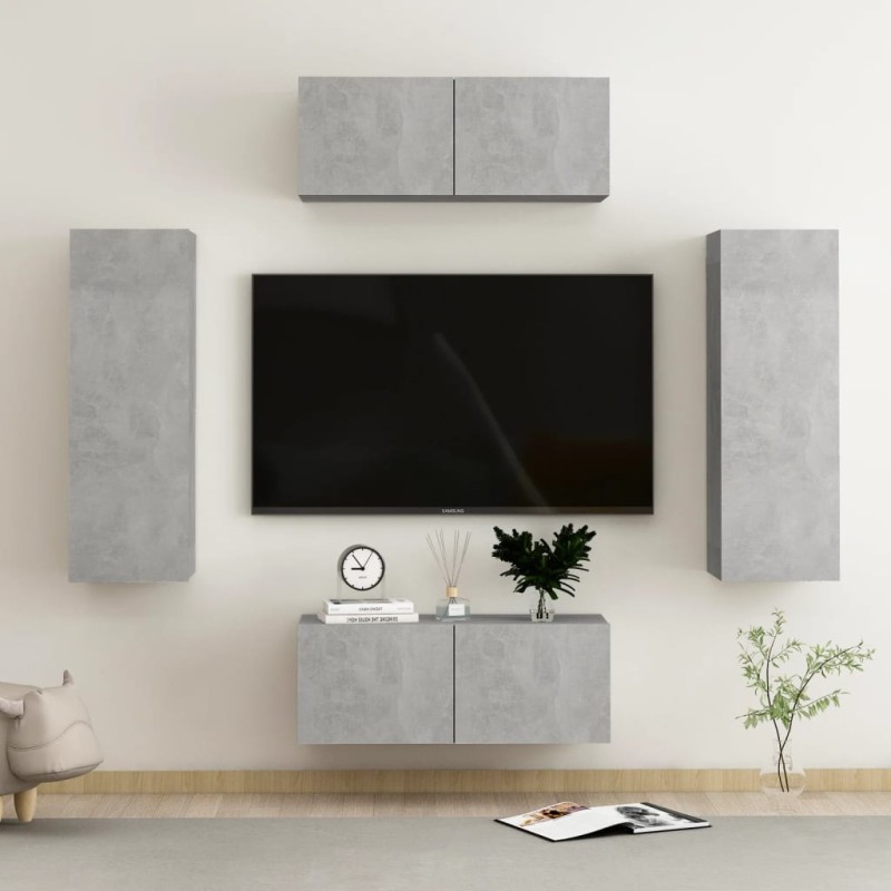 vidaXL Set de muebles de salón 4 pzas madera ingeniería gris hormigón vidaXL Set de muebles de salón 4 pzas madera ingeniería gris hormigón