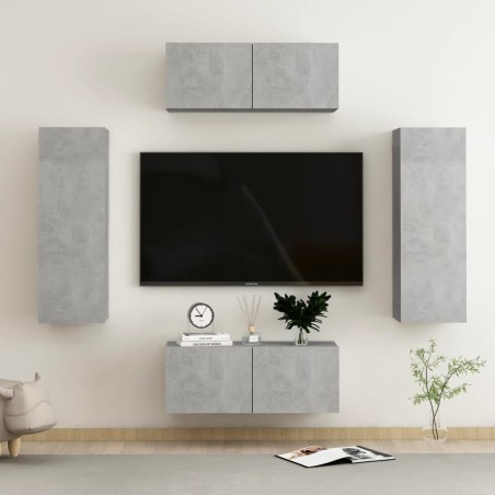 vidaXL Set de muebles de salón 4 pzas madera ingeniería gris hormigón