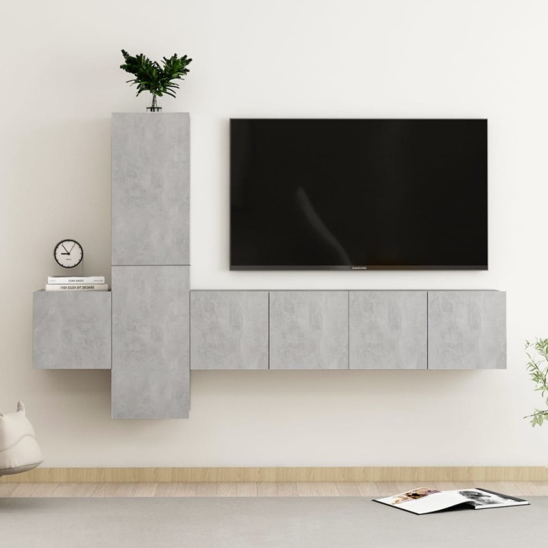 vidaXL Set de muebles de salón 5 pzas madera ingeniería gris hormigón vidaXL Set de muebles de salón 5 pzas madera ingeniería gris hormigón
