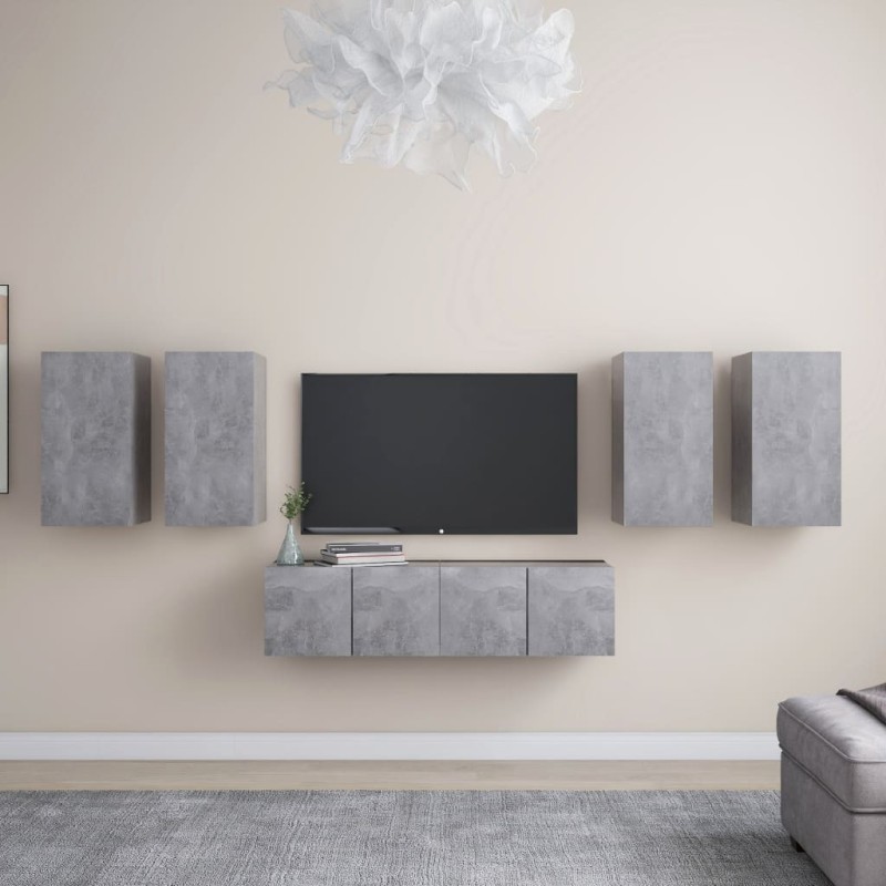vidaXL Set muebles de salón TV 6 pzas madera ingeniería gris hormigón vidaXL Set muebles de salón TV 6 pzas madera ingeniería gris hormigón