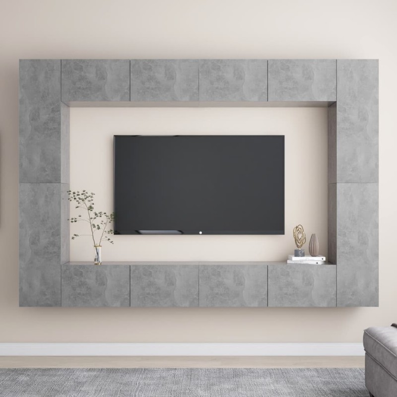 vidaXL Set muebles de salón TV 8 pzas madera ingeniería gris hormigón vidaXL Set muebles de salón TV 8 pzas madera ingeniería gris hormigón