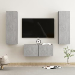 vidaXL Set de muebles de salón 3 pzas madera ingeniería gris hormigón