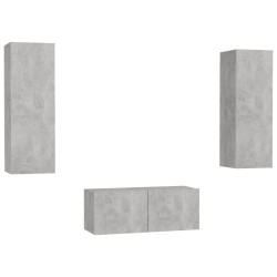 vidaXL Set de muebles de salón 3 pzas madera ingeniería gris hormigón