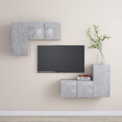 vidaXL Set muebles de salón TV 4 pzas madera ingeniería gris hormigón