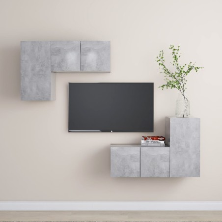 vidaXL Set muebles de salón TV 4 pzas madera ingeniería gris hormigón