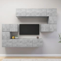 vidaXL Set muebles de salón TV 8 pzas madera ingeniería gris hormigón