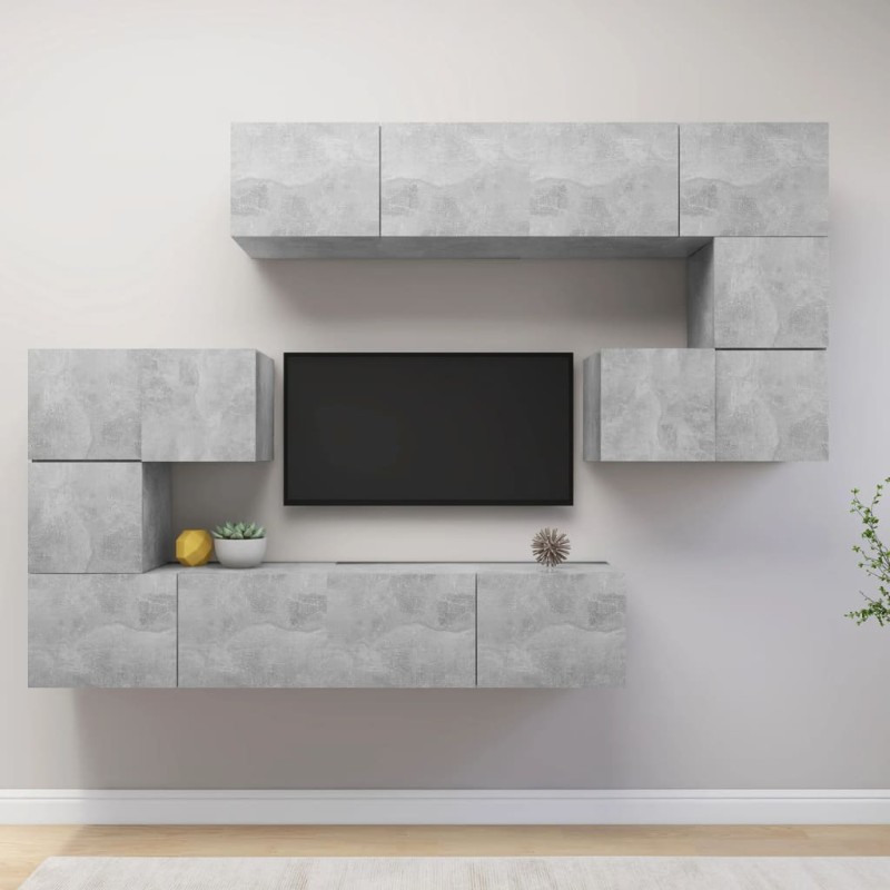 vidaXL Set muebles de salón TV 8 pzas madera ingeniería gris hormigón
