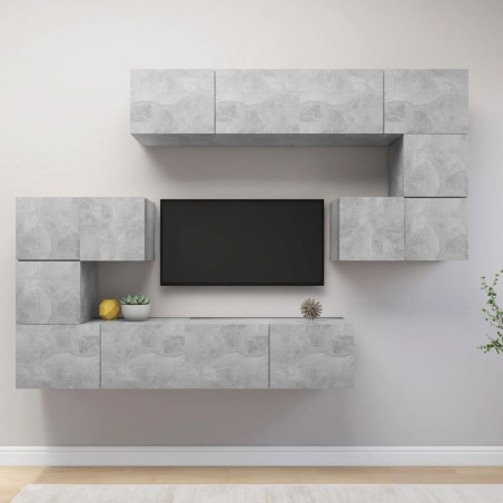 vidaXL Set muebles de salón TV 8 pzas madera ingeniería gris hormigón