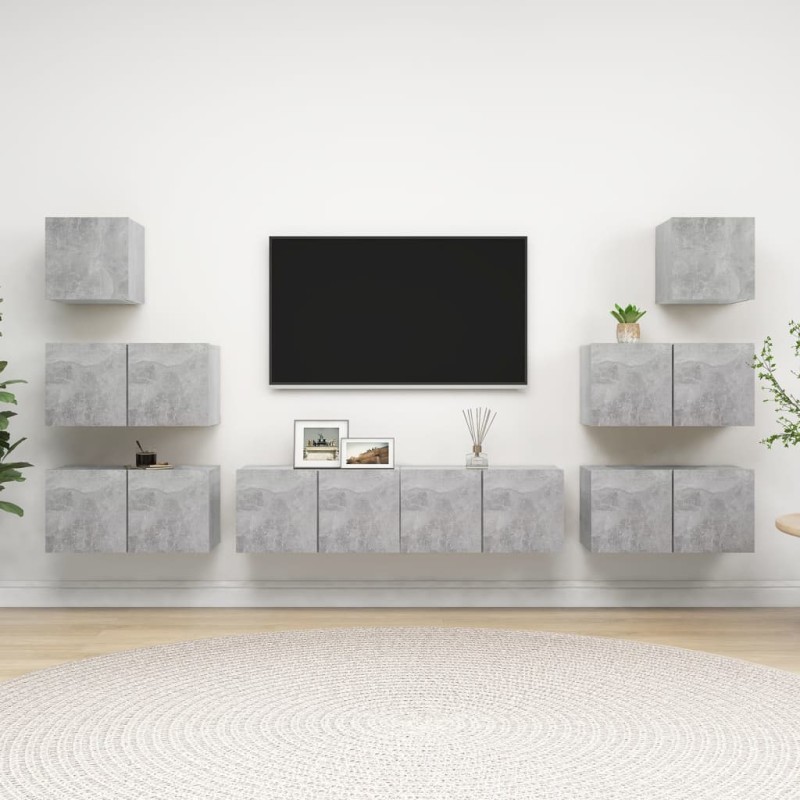 vidaXL Set muebles de salón TV 8 pzas madera ingeniería gris hormigón vidaXL Set muebles de salón TV 8 pzas madera ingeniería gris hormigón