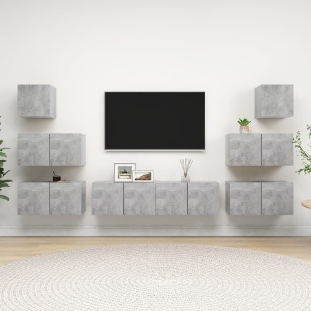 vidaXL Set muebles de salón TV 8 pzas madera ingeniería gris hormigón