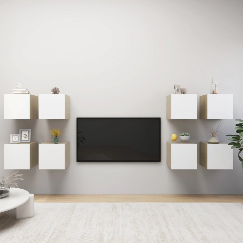 vidaXL Muebles de pared para TV 8 uds blanco roble Sonoma 30,5x30x30cm vidaXL Muebles de pared para TV 8 uds blanco roble Sonoma 30,5x30x30cm