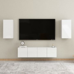 vidaXL Muebles de salón 4 pzas madera ingeniería blanco brillo