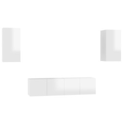 vidaXL Muebles de salón 4 pzas madera ingeniería blanco brillo