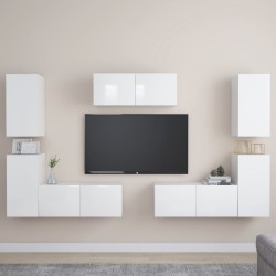 vidaXL Set de muebles de salón 7 pzas madera ingeniería blanco brillo