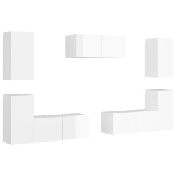 vidaXL Set de muebles de salón 7 pzas madera ingeniería blanco brillo