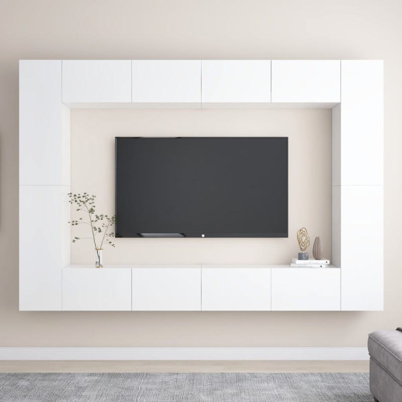 vidaXL Set de muebles de salón 8 pzas madera ingeniería blanco brillo