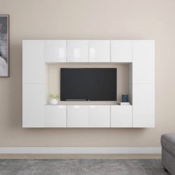 vidaXL Set de muebles de salón 8 pzas madera ingeniería blanco brillo