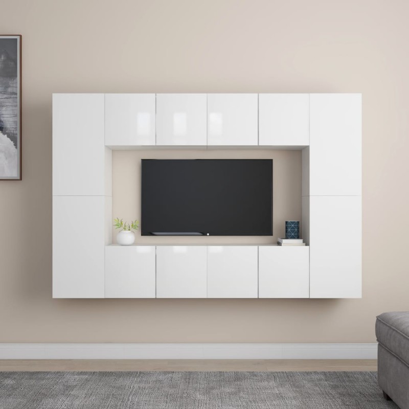 vidaXL Set de muebles de salón 8 pzas madera ingeniería blanco brillo vidaXL Set de muebles de salón 8 pzas madera ingeniería blanco brillo