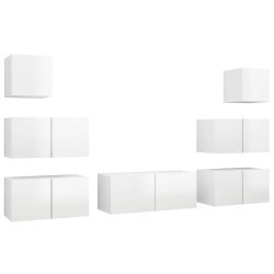 vidaXL Set de muebles de salón 7 pzas madera ingeniería blanco brillo