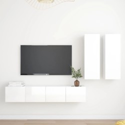 vidaXL Set de muebles de salón 4 pzas madera ingeniería blanco brillo