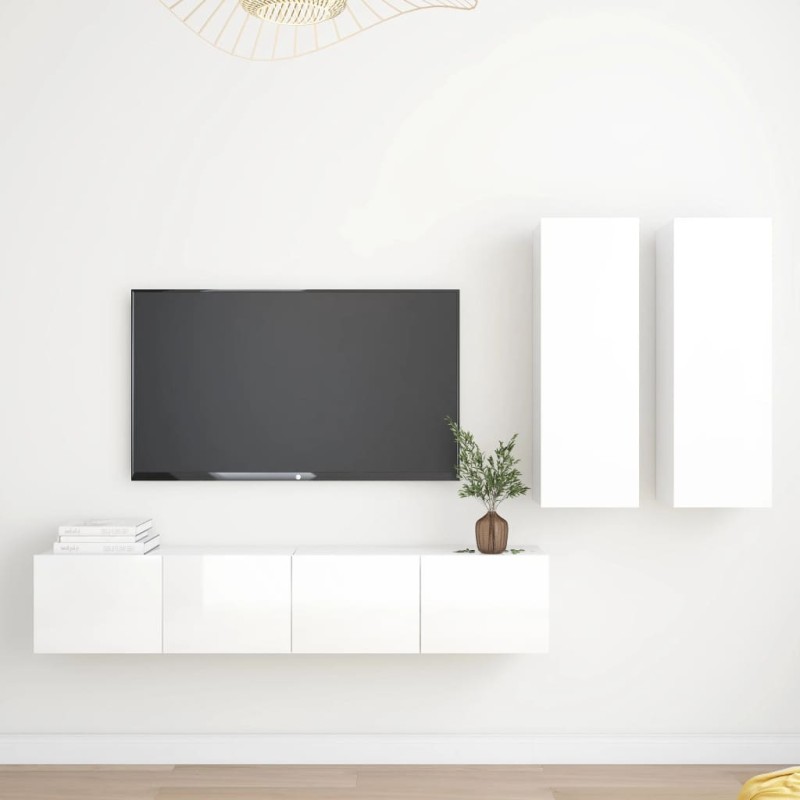 vidaXL Set de muebles de salón 4 pzas madera ingeniería blanco brillo vidaXL Set de muebles de salón 4 pzas madera ingeniería blanco brillo