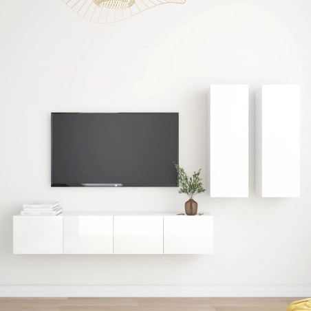 vidaXL Set de muebles de salón 4 pzas madera ingeniería blanco brillo
