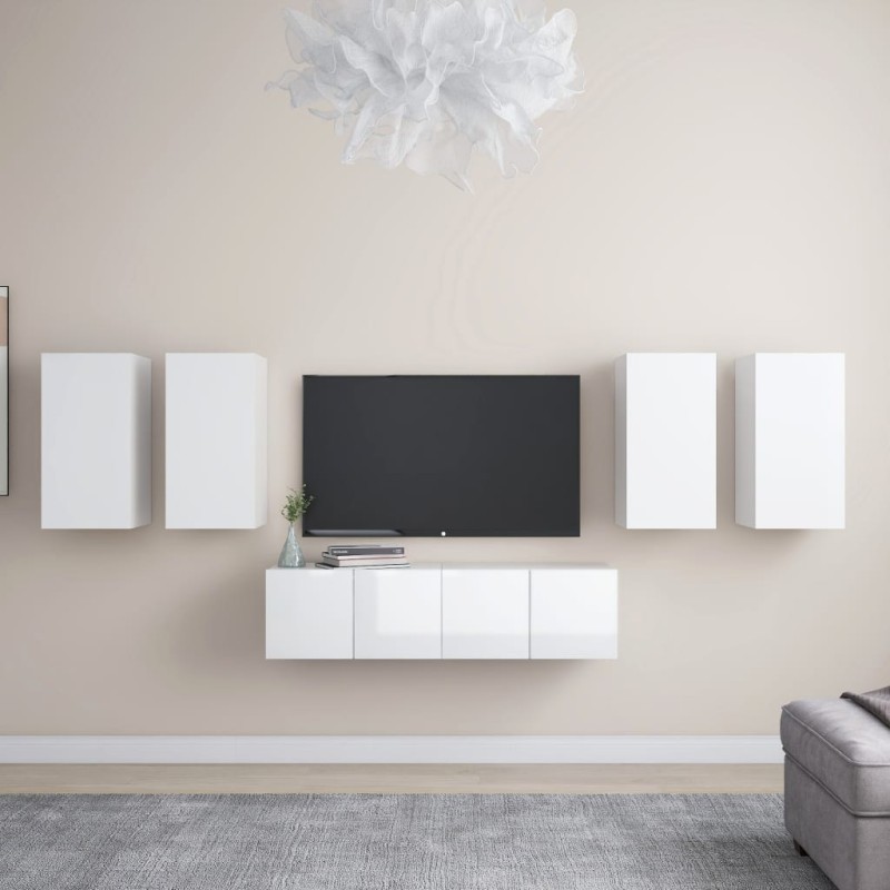 vidaXL Set de muebles de salón 7 pzas madera ingeniería blanco brillo