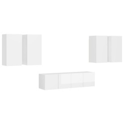 vidaXL Set de muebles de salón 7 pzas madera ingeniería blanco brillo