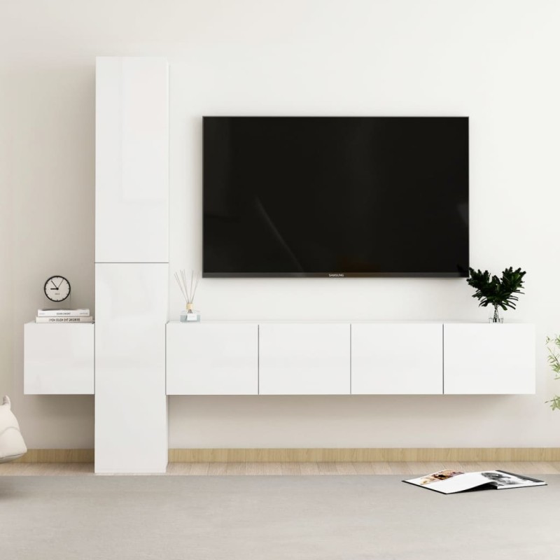 vidaXL Set de muebles de salón 5 pzas madera ingeniería blanco brillo vidaXL Set de muebles de salón 5 pzas madera ingeniería blanco brillo
