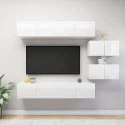 vidaXL Set de muebles de salón 6 pzas madera ingeniería blanco brillo