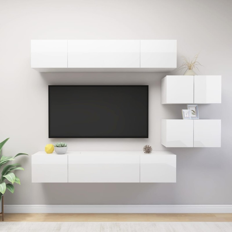 vidaXL Set de muebles de salón 6 pzas madera ingeniería blanco brillo vidaXL Set de muebles de salón 6 pzas madera ingeniería blanco brillo