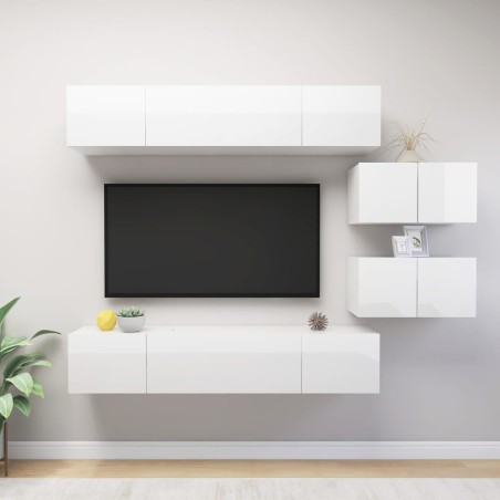 vidaXL Set de muebles de salón 6 pzas madera ingeniería blanco brillo