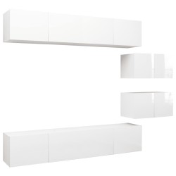 vidaXL Set de muebles de salón 6 pzas madera ingeniería blanco brillo