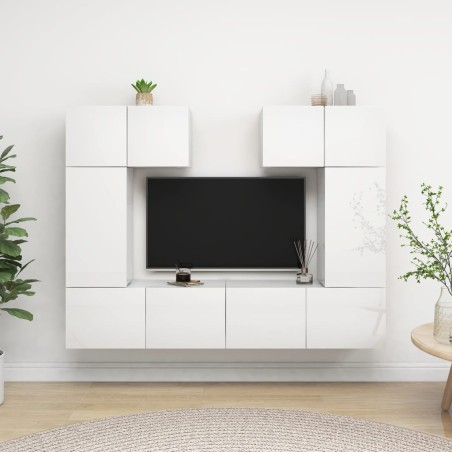 vidaXL Set de muebles de salón 6 pzas madera ingeniería blanco brillo