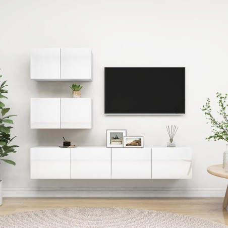 vidaXL Set de muebles de salón 4 pzas madera ingeniería blanco brillo