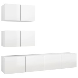 vidaXL Set de muebles de salón 4 pzas madera ingeniería blanco brillo