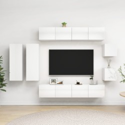 vidaXL Set de muebles de salón 8 pzas madera ingeniería blanco brillo
