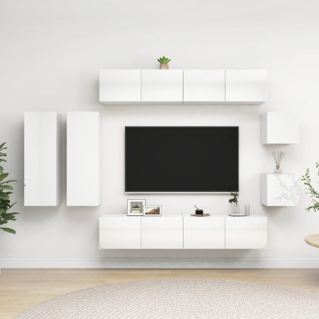 vidaXL Set de muebles de salón 8 pzas madera ingeniería blanco brillo