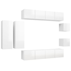 vidaXL Set de muebles de salón 8 pzas madera ingeniería blanco brillo