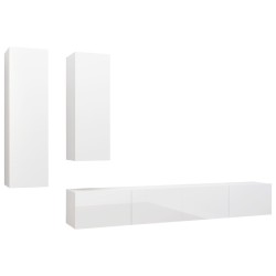 vidaXL Set de muebles de salón 4 pzas madera ingeniería blanco brillo