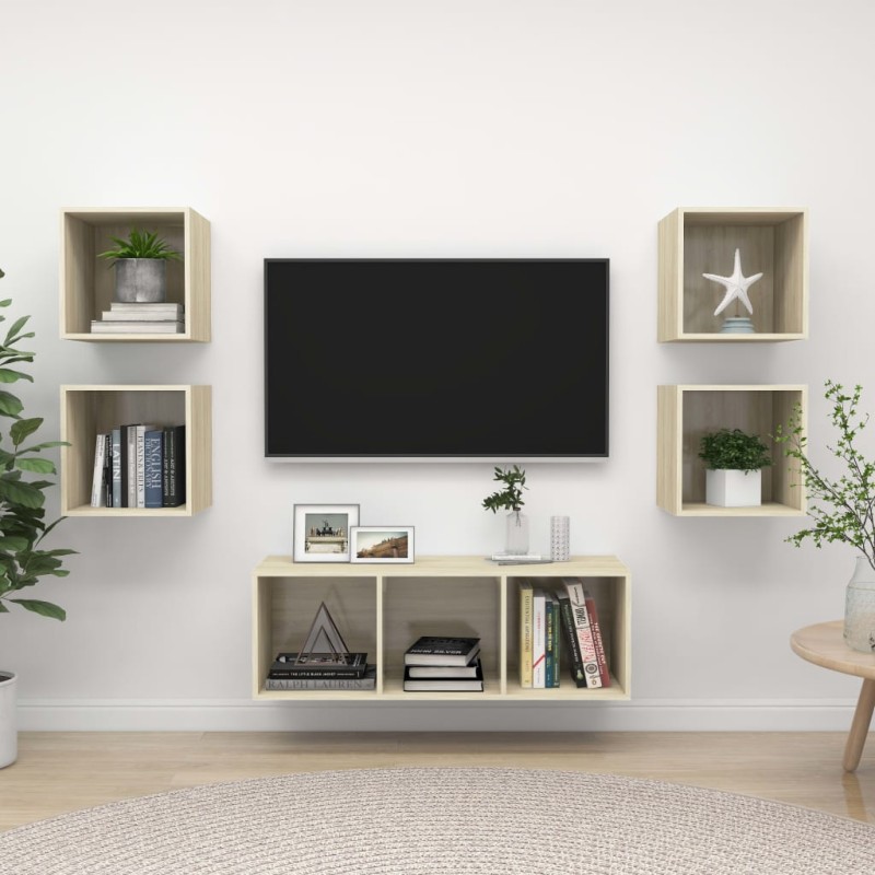 vidaXL Muebles de pared de TV 5 pzas madera contrachapada color roble