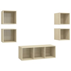 vidaXL Muebles de pared de TV 5 pzas madera contrachapada color roble