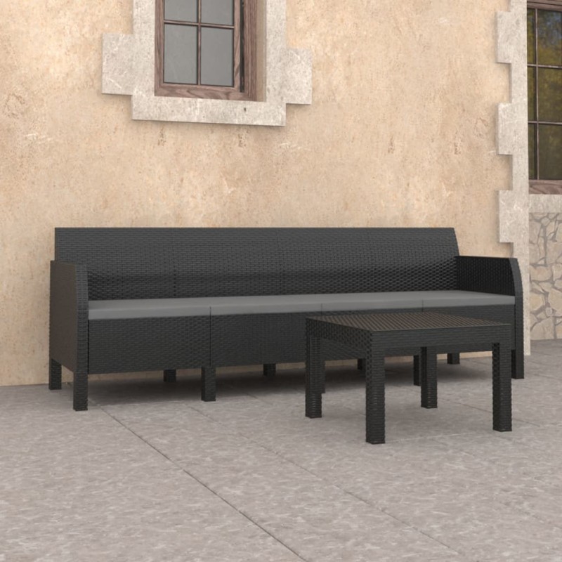 vidaXL Set de muebles jardín 2 piezas cojines PP ratán gris antracita