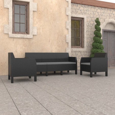 vidaXL Set de muebles jardín 3 piezas cojines PP ratán gris antracita